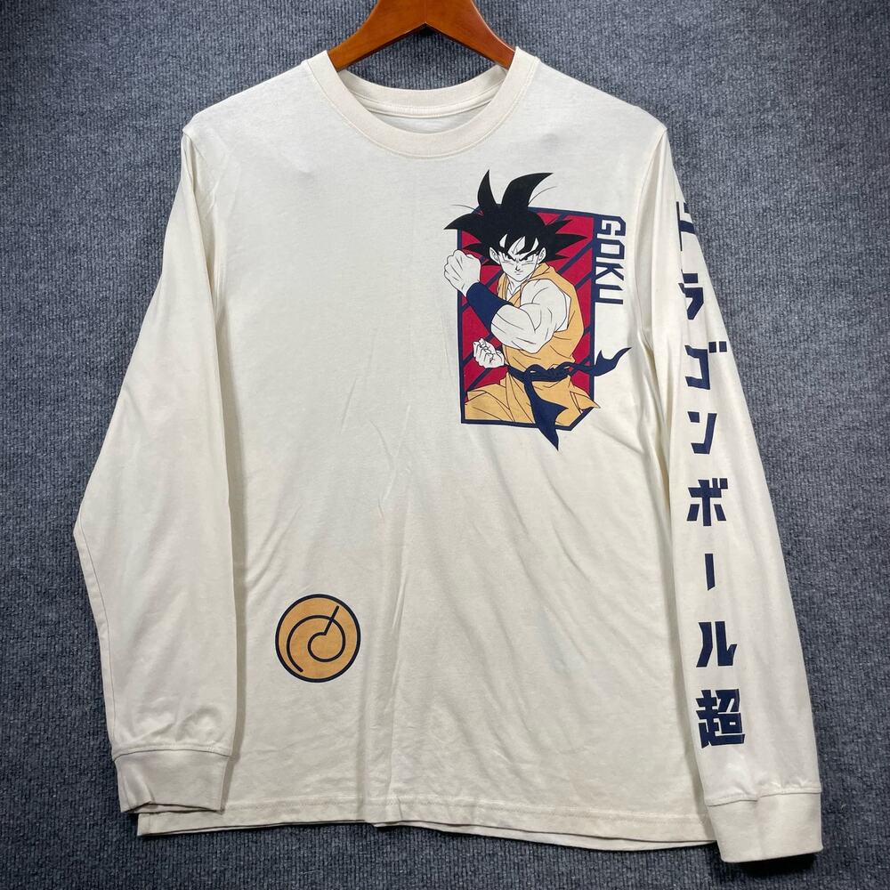 DragonballZ DBZ T-Shirt Men's Medium Cream Long Sleeve Goku Anime